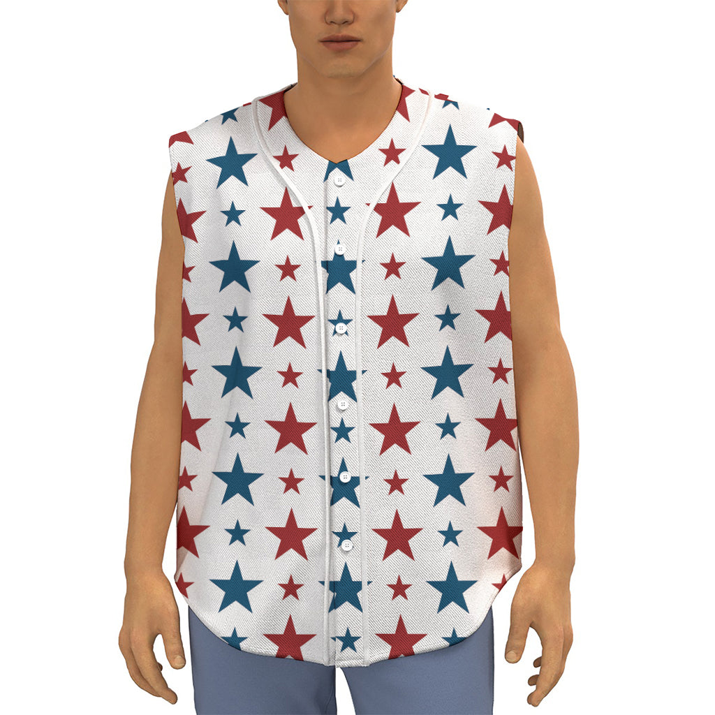 Red And Blue USA Star Pattern Print Sleeveless Baseball Jersey