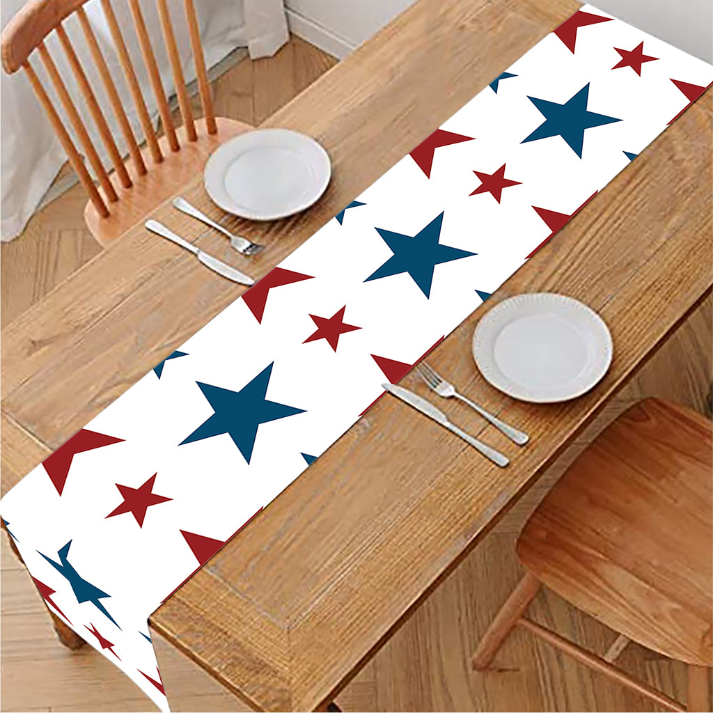 Red And Blue USA Star Pattern Print Table Runner