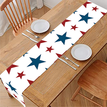 Red And Blue USA Star Pattern Print Table Runner