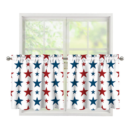 Red And Blue USA Star Pattern Print Tier Curtains