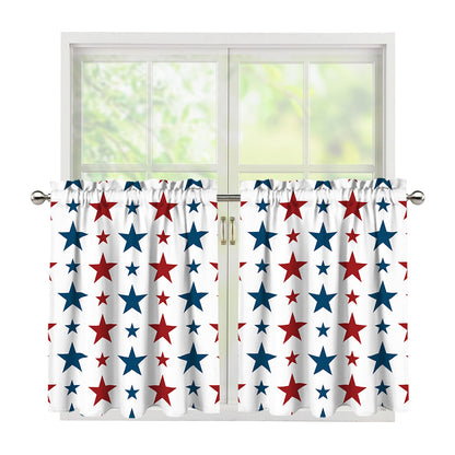 Red And Blue USA Star Pattern Print Tier Curtains
