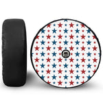 Red And Blue USA Star Pattern Print Tire Cover With Camera Hole