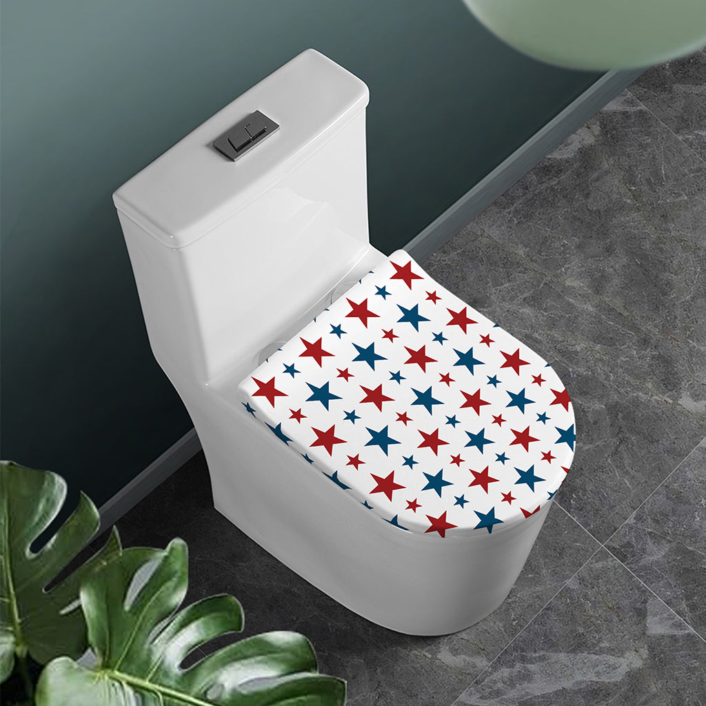 Red And Blue USA Star Pattern Print Toilet Lid Cover