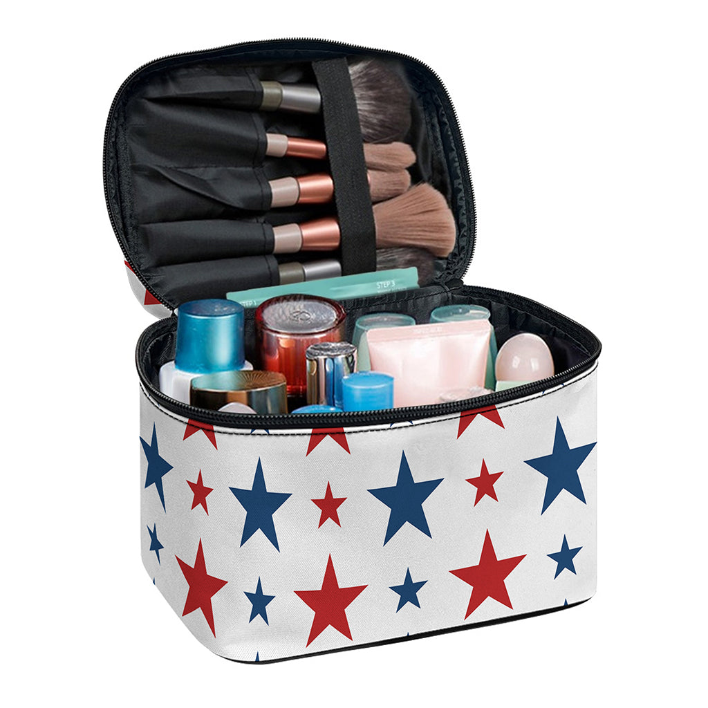 Red And Blue USA Star Pattern Print Travel Makeup Bag
