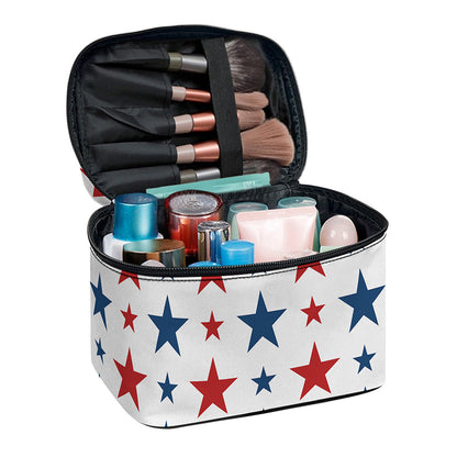 Red And Blue USA Star Pattern Print Travel Makeup Bag