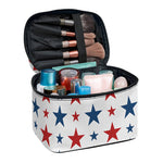 Red And Blue USA Star Pattern Print Travel Makeup Bag