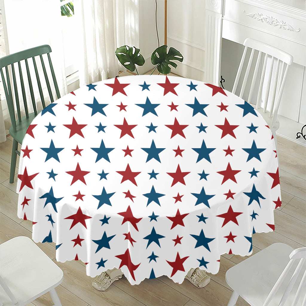 Red And Blue USA Star Pattern Print Waterproof Round Tablecloth