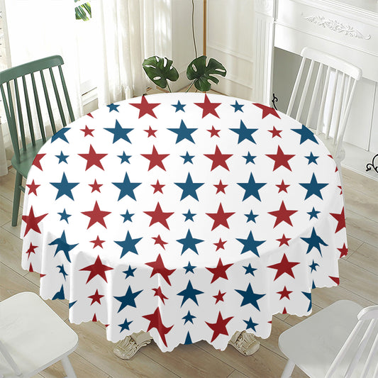 Red And Blue USA Star Pattern Print Waterproof Round Tablecloth