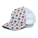 Red And Blue USA Star Pattern Print White Mesh Trucker Cap