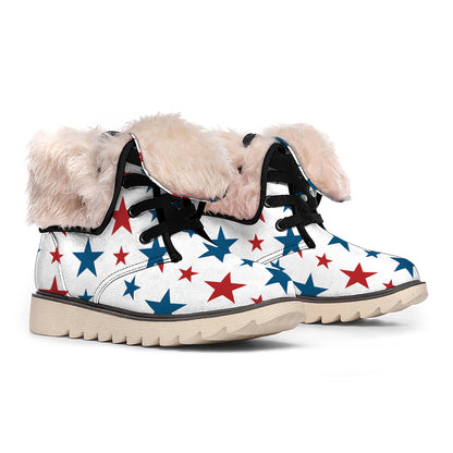 Red And Blue USA Star Pattern Print Winter Boots