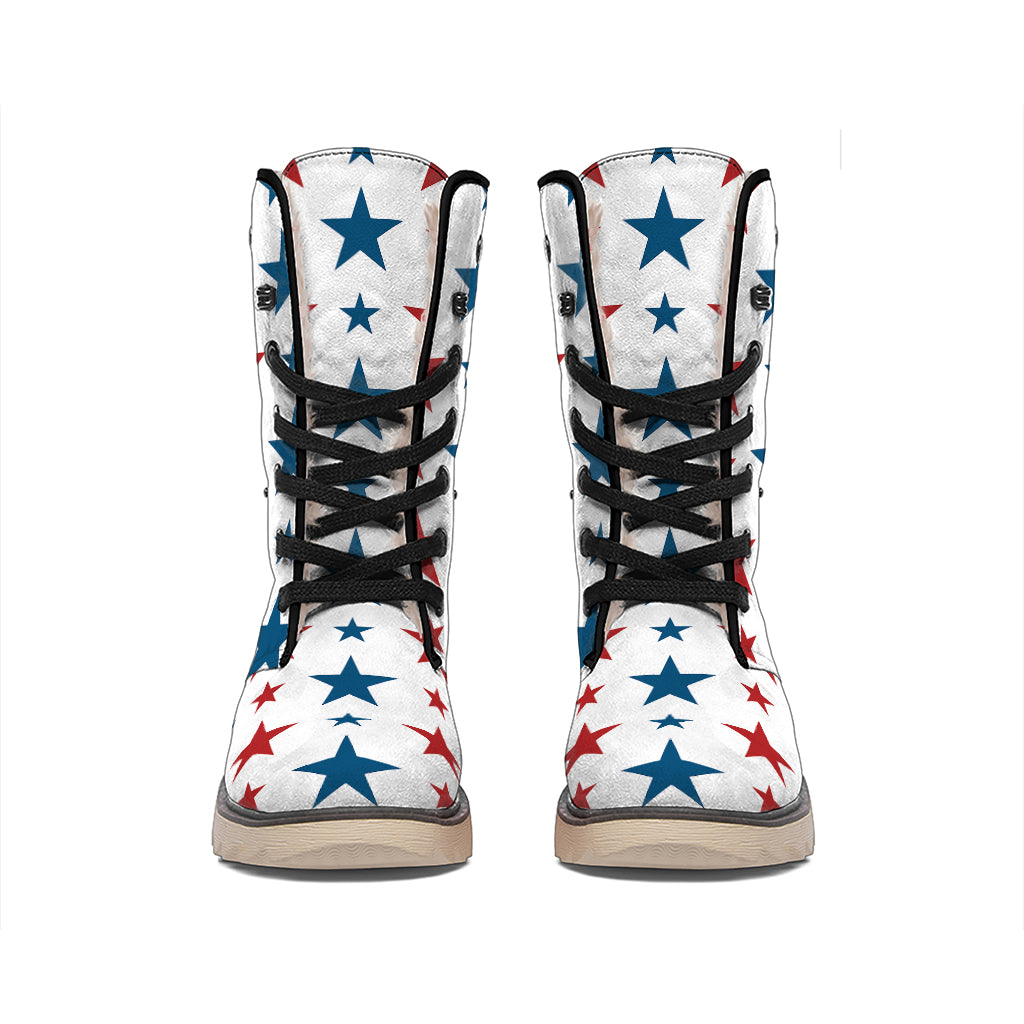 Red And Blue USA Star Pattern Print Winter Boots