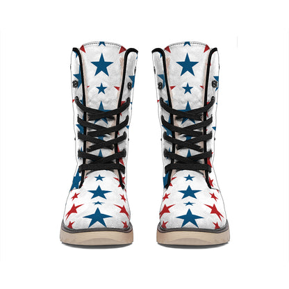 Red And Blue USA Star Pattern Print Winter Boots