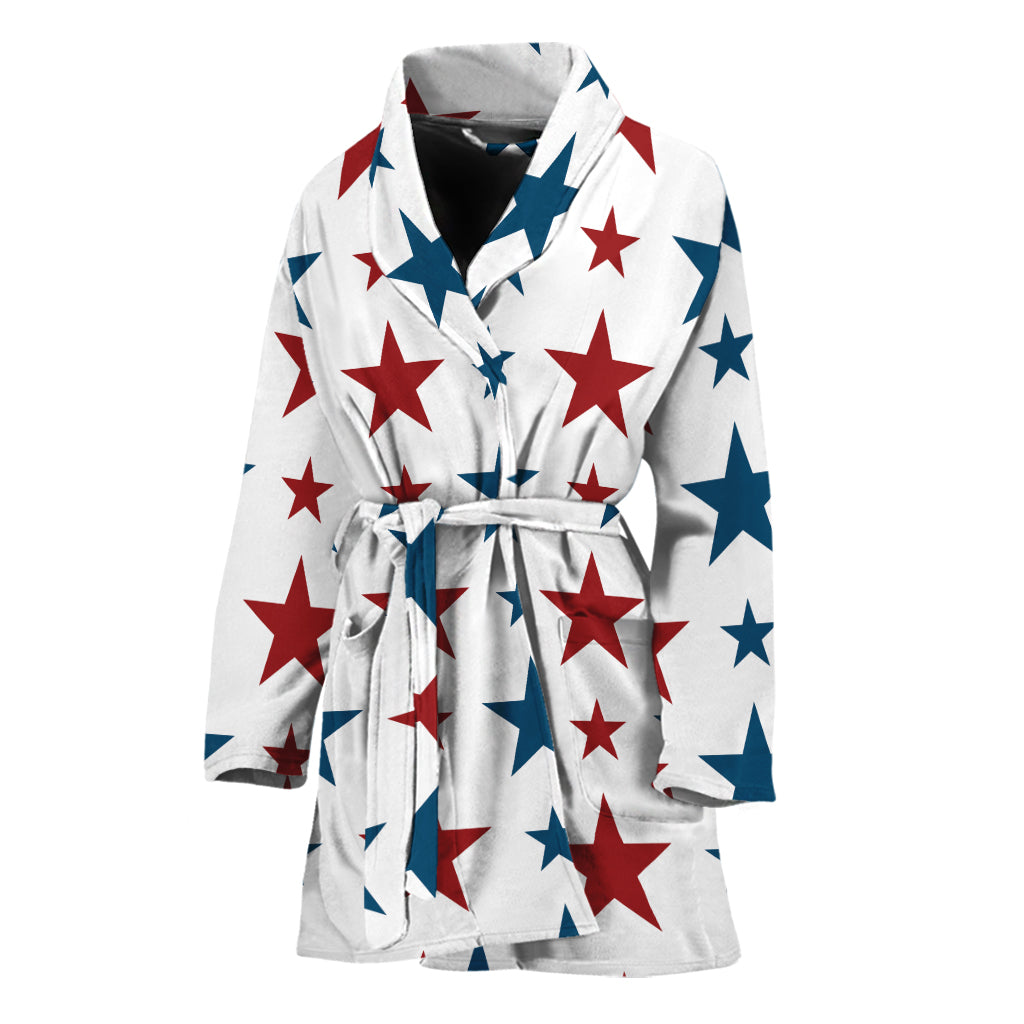 Red And Blue USA Star Pattern Print Women's Bathrobe