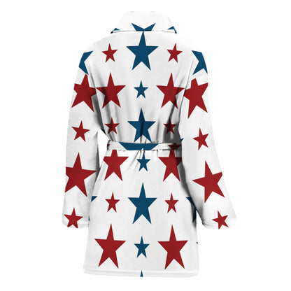 Red And Blue USA Star Pattern Print Women's Bathrobe