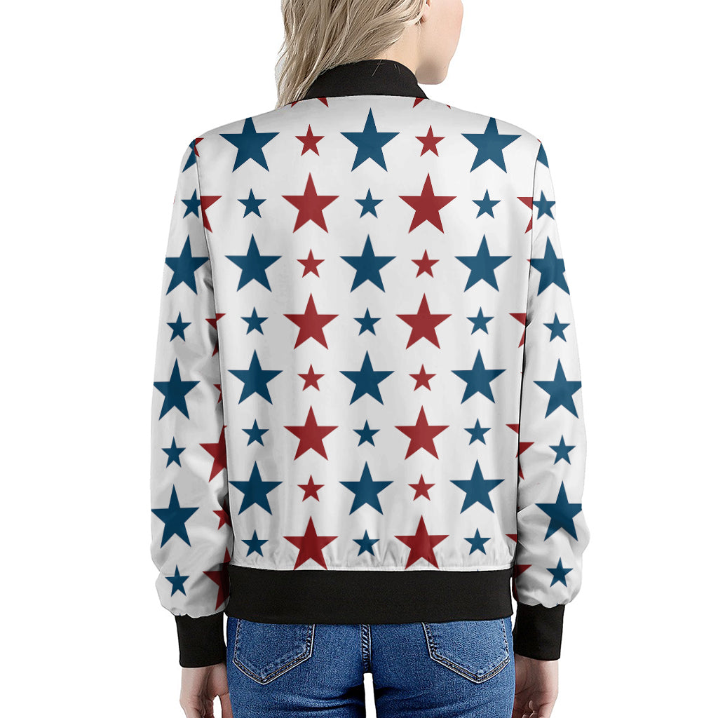 Red And Blue USA Star Pattern Print Women's Bomber Jacket
