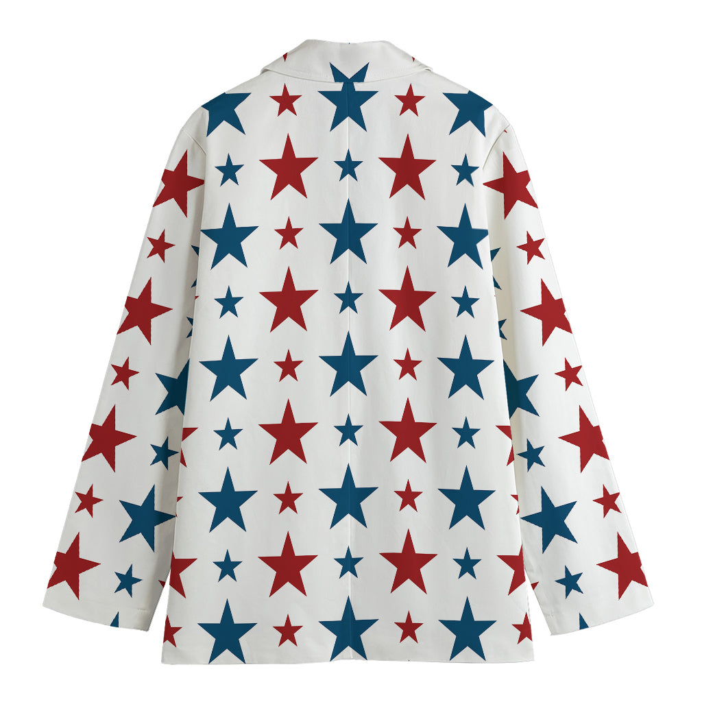 Red And Blue USA Star Pattern Print Women's Cotton Blazer