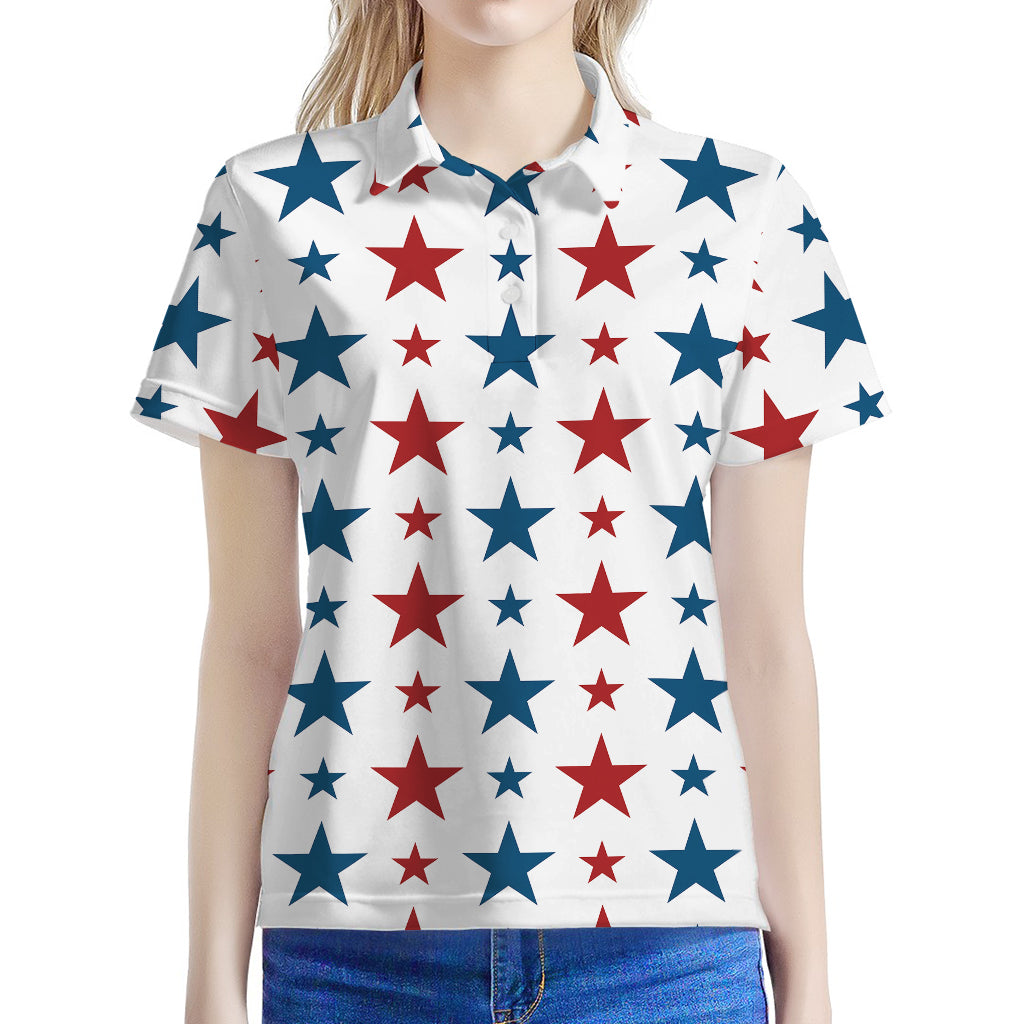 Red And Blue USA Star Pattern Print Women's Polo Shirt