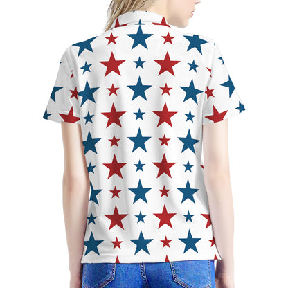 Red And Blue USA Star Pattern Print Women's Polo Shirt