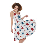 Red And Blue USA Star Pattern Print Women's Sleeveless Dress