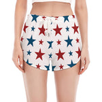 Red And Blue USA Star Pattern Print Women's Split Running Shorts