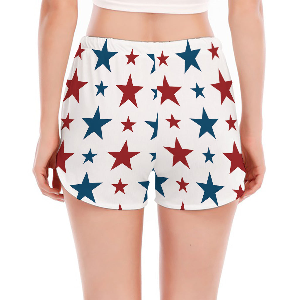 Red And Blue USA Star Pattern Print Women's Split Running Shorts