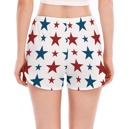 Red And Blue USA Star Pattern Print Women's Split Running Shorts