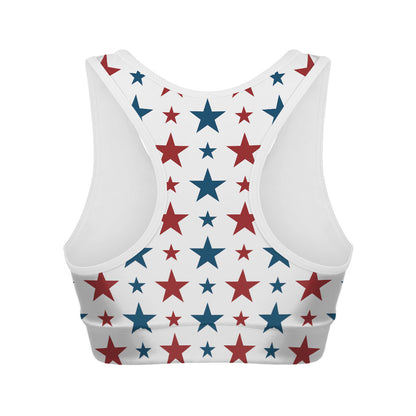 Red And Blue USA Star Pattern Print Women's Sports Bra