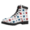 Red And Blue USA Star Pattern Print Padded Collar Lace Up Boots