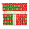 Red And Green Argyle Pattern Print 3 Piece Kitchen Curtains