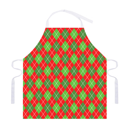 Red And Green Argyle Pattern Print Adjustable Apron