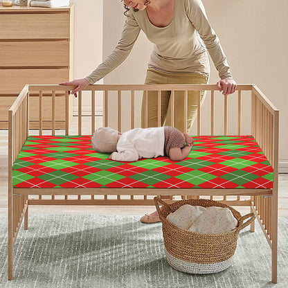 Red And Green Argyle Pattern Print Baby Crib Sheet