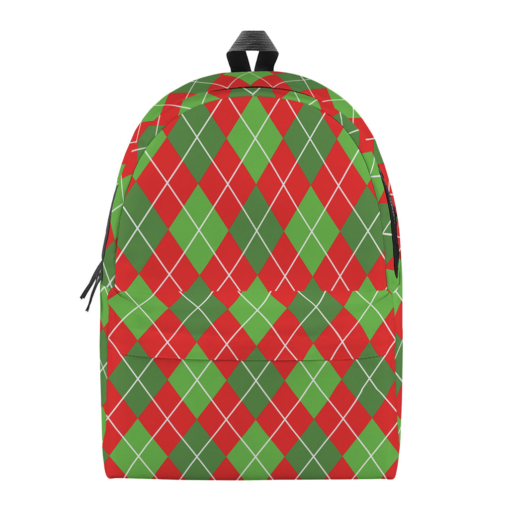 Red And Green Argyle Pattern Print Backpack