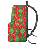 Red And Green Argyle Pattern Print Backpack
