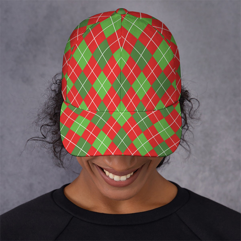 Red And Green Argyle Pattern Print Baseball Cap