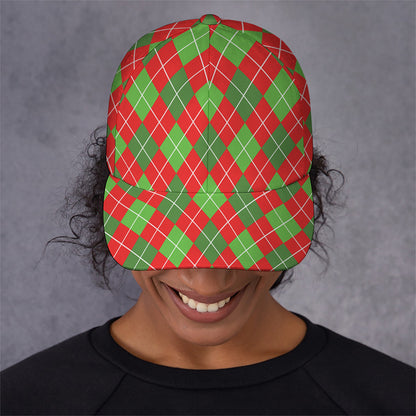 Red And Green Argyle Pattern Print Baseball Cap