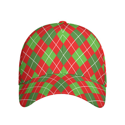 Red And Green Argyle Pattern Print Baseball Cap