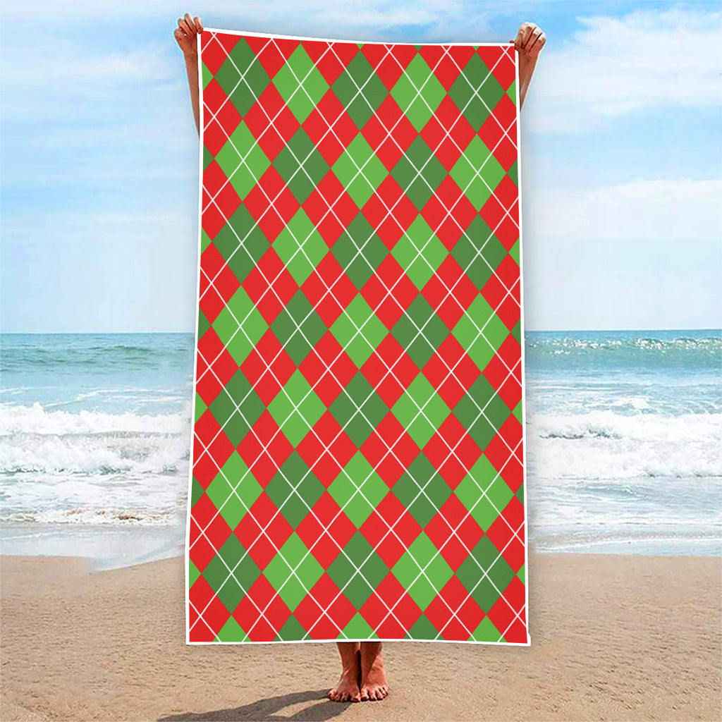 Red And Green Argyle Pattern Print Beach Towel