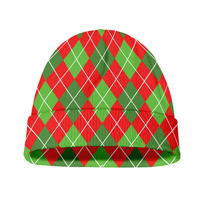 Red And Green Argyle Pattern Print Beanie