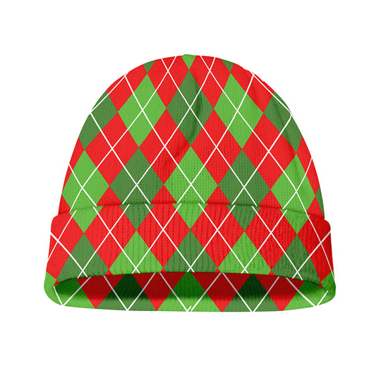 Red And Green Argyle Pattern Print Beanie