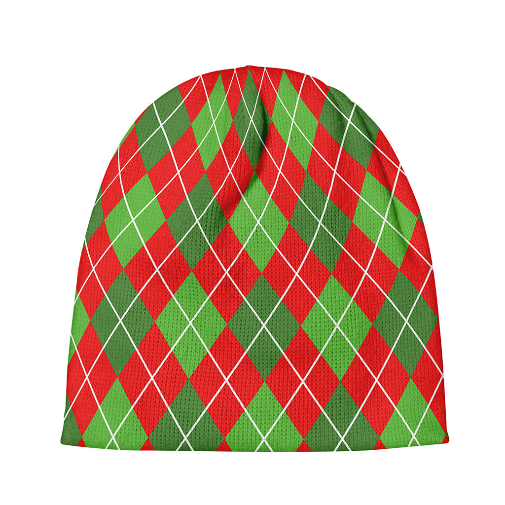Red And Green Argyle Pattern Print Beanie