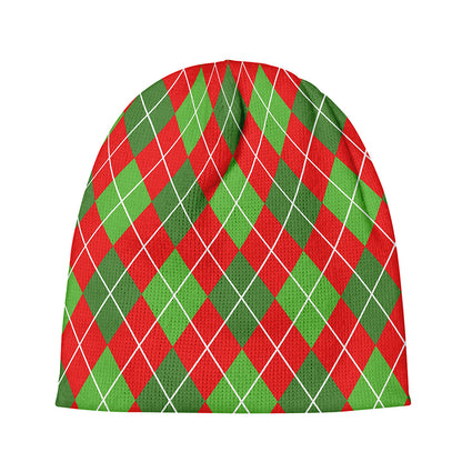 Red And Green Argyle Pattern Print Beanie