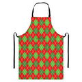 Red And Green Argyle Pattern Print Bib Apron With Pocket