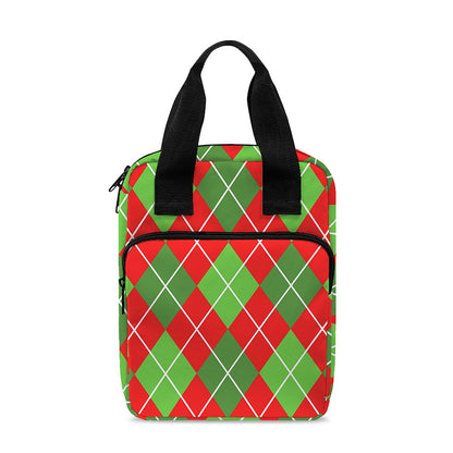 Red And Green Argyle Pattern Print Bible Tote Bag