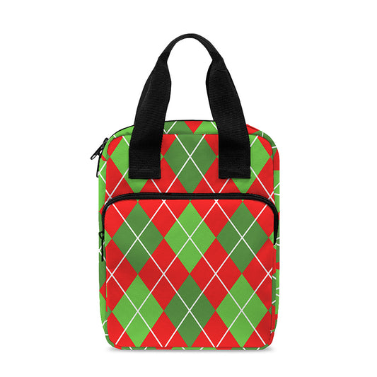 Red And Green Argyle Pattern Print Bible Tote Bag