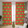 Red And Green Argyle Pattern Print Blackout Pencil Pleat Curtains