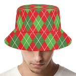 Red And Green Argyle Pattern Print Bucket Hat