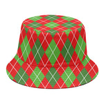 Red And Green Argyle Pattern Print Bucket Hat