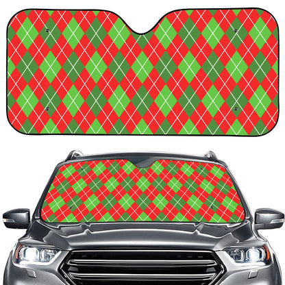 Red And Green Argyle Pattern Print Car Windshield Sun Shade