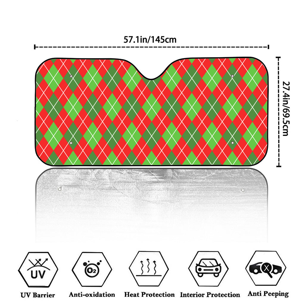 Red And Green Argyle Pattern Print Car Windshield Sun Shade