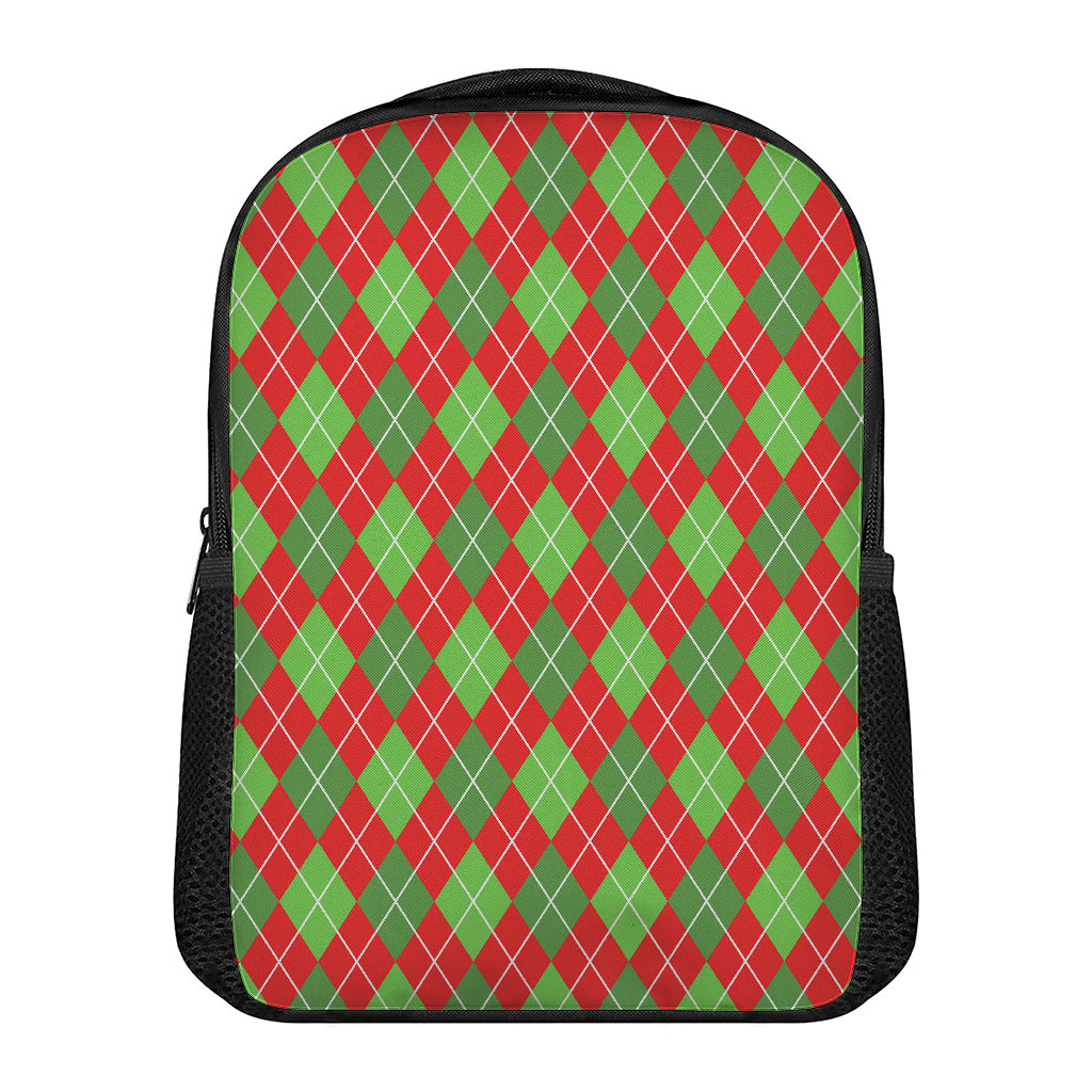 Red And Green Argyle Pattern Print Casual Backpack
